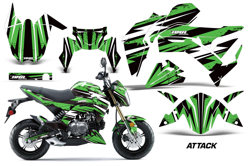 Dirt Bike Graphics Kit Decal Sticker Wrap For Kawasaki Z125 PRO 2017-2018 ATTACK GREEN-atv motorcycle utv parts accessories gear helmets jackets gloves pantsAll Terrain Depot