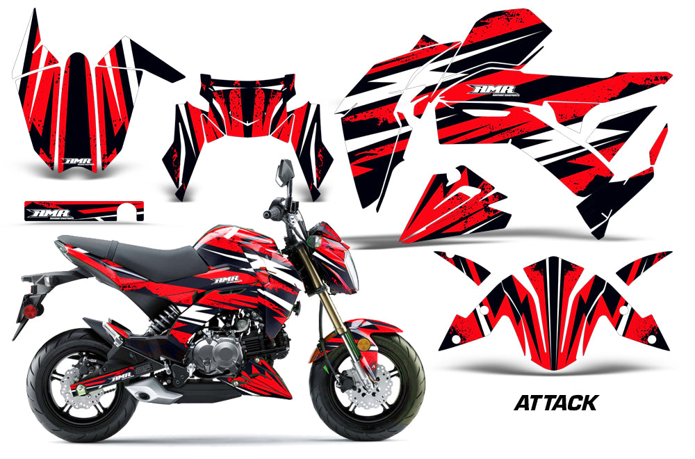 Dirt Bike Graphics Kit Decal Sticker Wrap For Kawasaki Z125 PRO 2017-2018 ATTACK RED-atv motorcycle utv parts accessories gear helmets jackets gloves pantsAll Terrain Depot