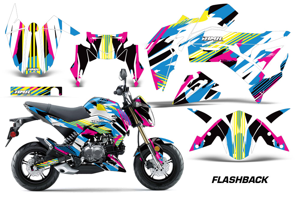Dirt Bike Graphics Kit Decal Sticker Wrap For Kawasaki Z125 PRO 2017-2018 FLASHBACK-atv motorcycle utv parts accessories gear helmets jackets gloves pantsAll Terrain Depot