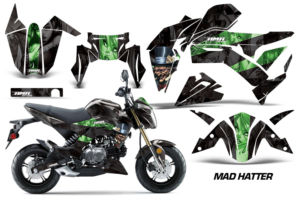 Dirt Bike Graphics Kit Decal Sticker Wrap For Kawasaki Z125 PRO 2017-2018 HATTER BLACK GREEN-atv motorcycle utv parts accessories gear helmets jackets gloves pantsAll Terrain Depot