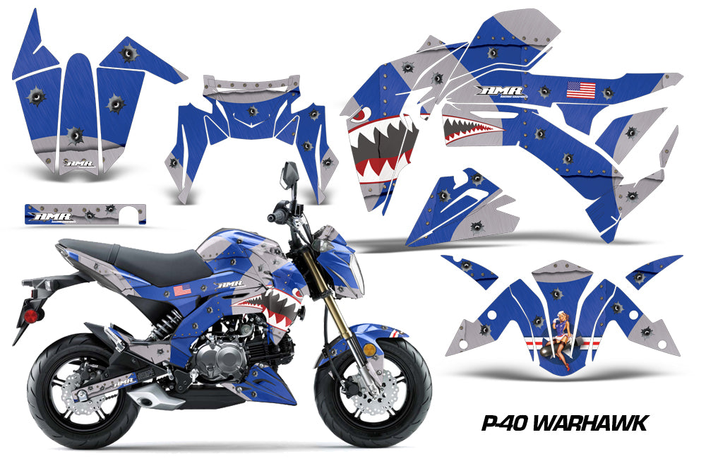 Dirt Bike Graphics Kit Decal Sticker Wrap For Kawasaki Z125 PRO 2017-2018 WARHAWK BLUE-atv motorcycle utv parts accessories gear helmets jackets gloves pantsAll Terrain Depot