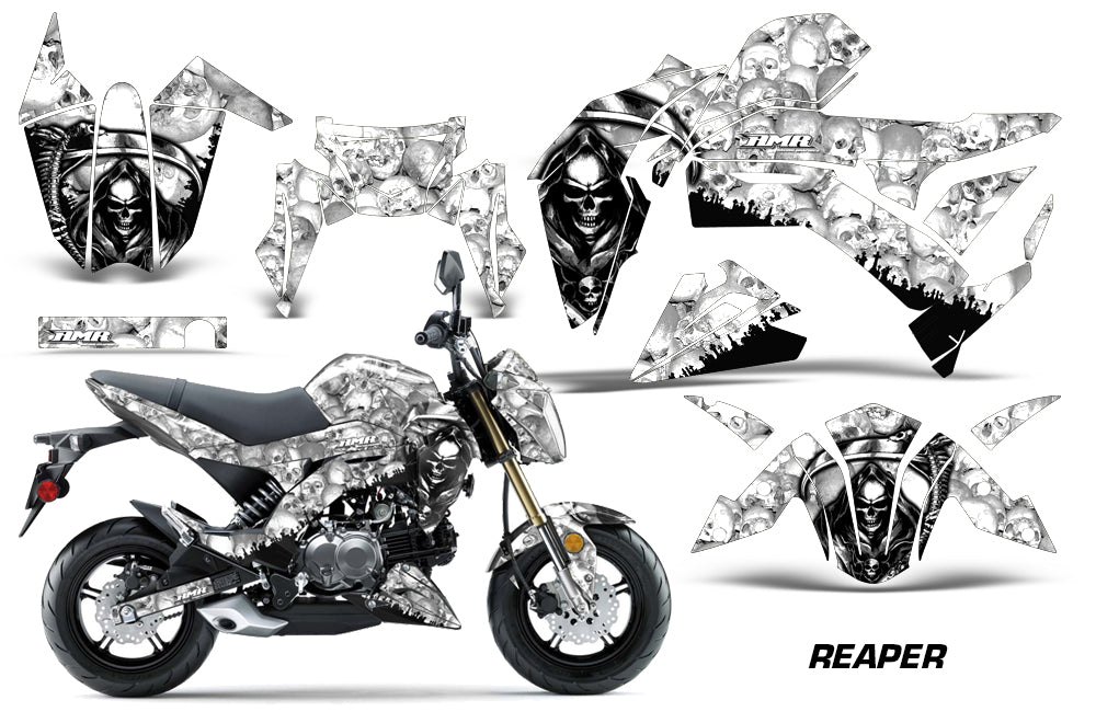 Dirt Bike Graphics Kit Decal Sticker Wrap For Kawasaki Z125 PRO 2017-2018 REAPER WHITE-atv motorcycle utv parts accessories gear helmets jackets gloves pantsAll Terrain Depot