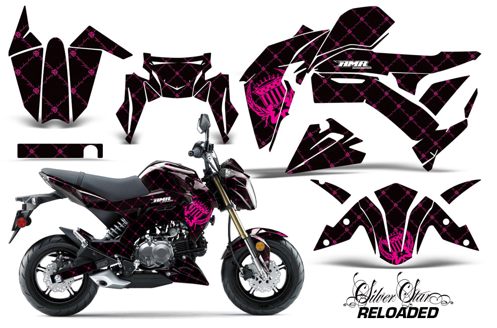 Dirt Bike Graphics Kit Decal Sticker Wrap For Kawasaki Z125 PRO 2017-2018 RELOADED PINK BLACK-atv motorcycle utv parts accessories gear helmets jackets gloves pantsAll Terrain Depot