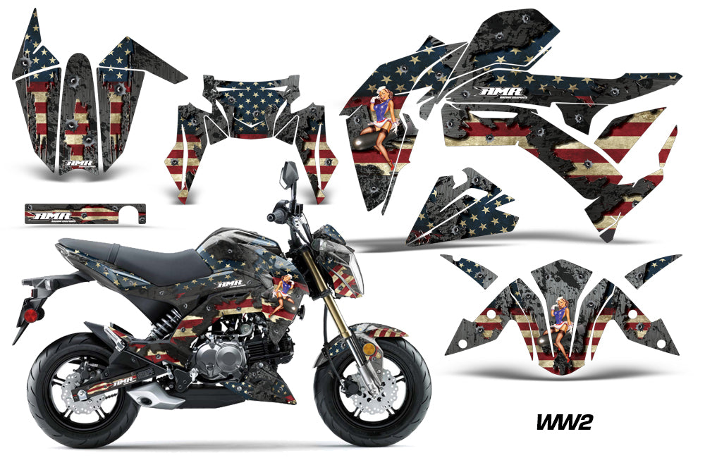 Dirt Bike Graphics Kit Decal Sticker Wrap For Kawasaki Z125 PRO 2017-2018 WW2 BOMBER-atv motorcycle utv parts accessories gear helmets jackets gloves pantsAll Terrain Depot