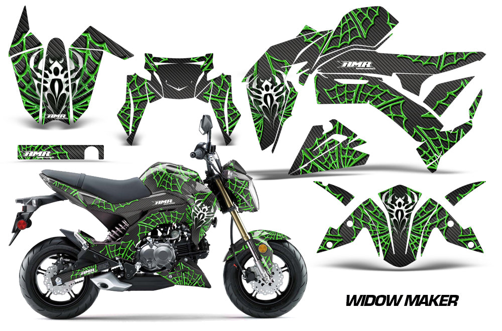 Dirt Bike Graphics Kit Decal Sticker Wrap For Kawasaki Z125 PRO 2017-2018 WIDOW GREEN BLACK-atv motorcycle utv parts accessories gear helmets jackets gloves pantsAll Terrain Depot