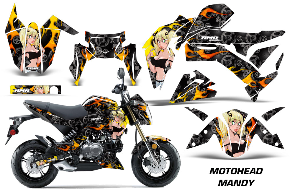 Dirt Bike Graphics Kit Decal Sticker Wrap For Kawasaki Z125 PRO 2017-2018 MOTO MANDY BLACK-atv motorcycle utv parts accessories gear helmets jackets gloves pantsAll Terrain Depot