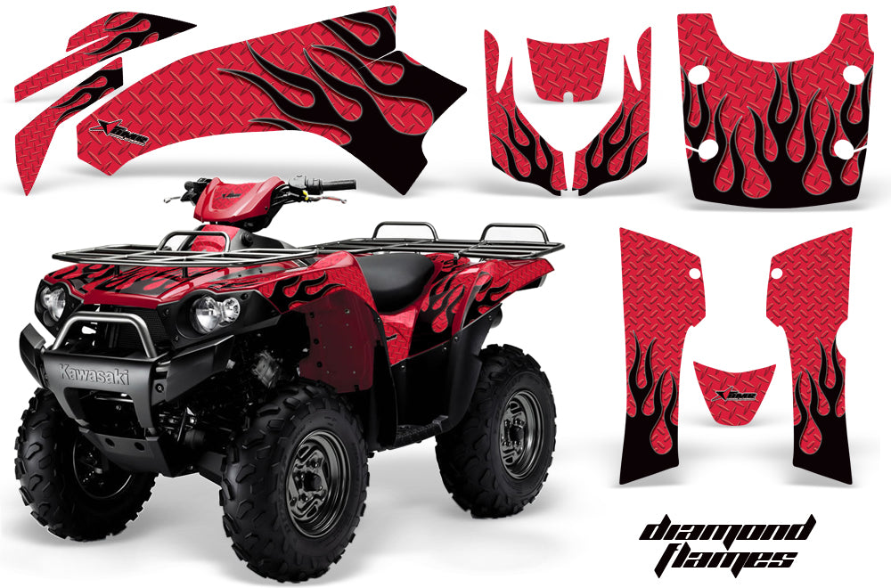 ATV Graphics Kit Quad Decal Wrap For Kawasaki Brute Force 750i 2005-2011 DIAMOND FLAMES BLACK RED-atv motorcycle utv parts accessories gear helmets jackets gloves pantsAll Terrain Depot