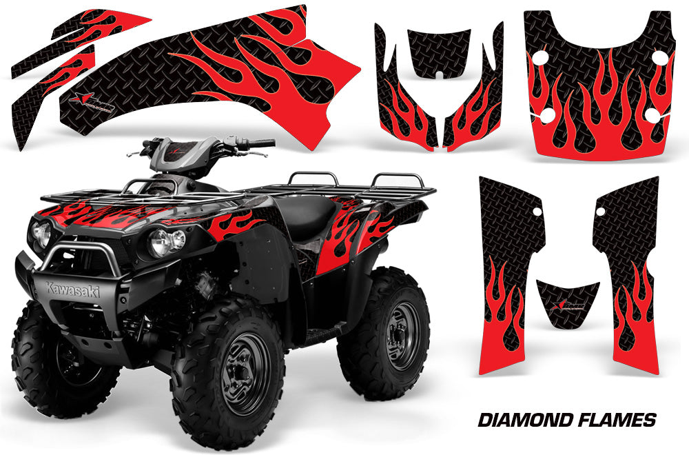 ATV Graphics Kit Quad Decal Wrap For Kawasaki Brute Force 750i 2005-2011 DIAMOND FLAMES RED BLACK-atv motorcycle utv parts accessories gear helmets jackets gloves pantsAll Terrain Depot