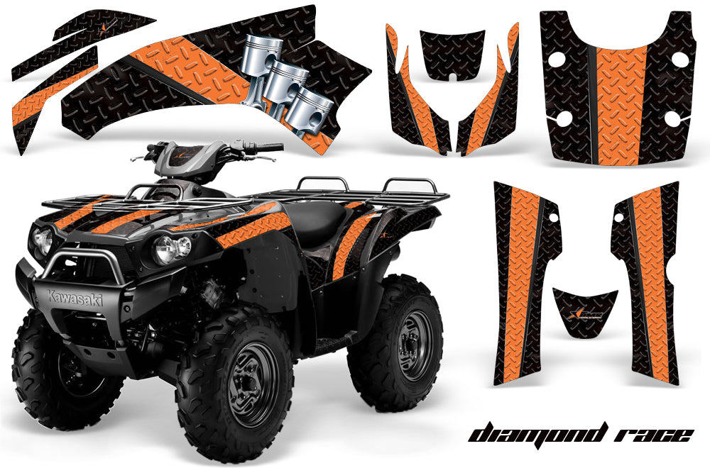 ATV Graphics Kit Quad Decal Wrap For Kawasaki Brute Force 750i 2005-2011 DIAMOND RACE ORANGE BLACK-atv motorcycle utv parts accessories gear helmets jackets gloves pantsAll Terrain Depot