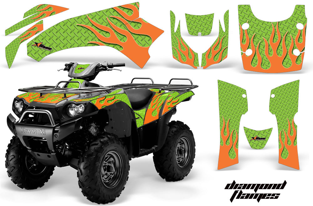 ATV Graphics Kit Quad Decal Wrap For Kawasaki Brute Force 650i 2004-2012 DIAMOND FLAMES ORANGE GREEN-atv motorcycle utv parts accessories gear helmets jackets gloves pantsAll Terrain Depot