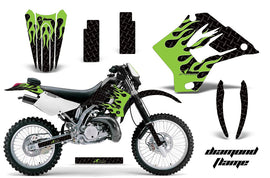 Dirt Bike Graphics Kit Decal Sticker Wrap For Kawasaki KDX200 1995-2006 DIAMOND FLAMES GREEN BLACK-atv motorcycle utv parts accessories gear helmets jackets gloves pantsAll Terrain Depot