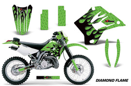 Dirt Bike Graphics Kit Decal Sticker Wrap For Kawasaki KDX200 1995-2006 DIAMOND FLAMES BLACK GREEN-atv motorcycle utv parts accessories gear helmets jackets gloves pantsAll Terrain Depot