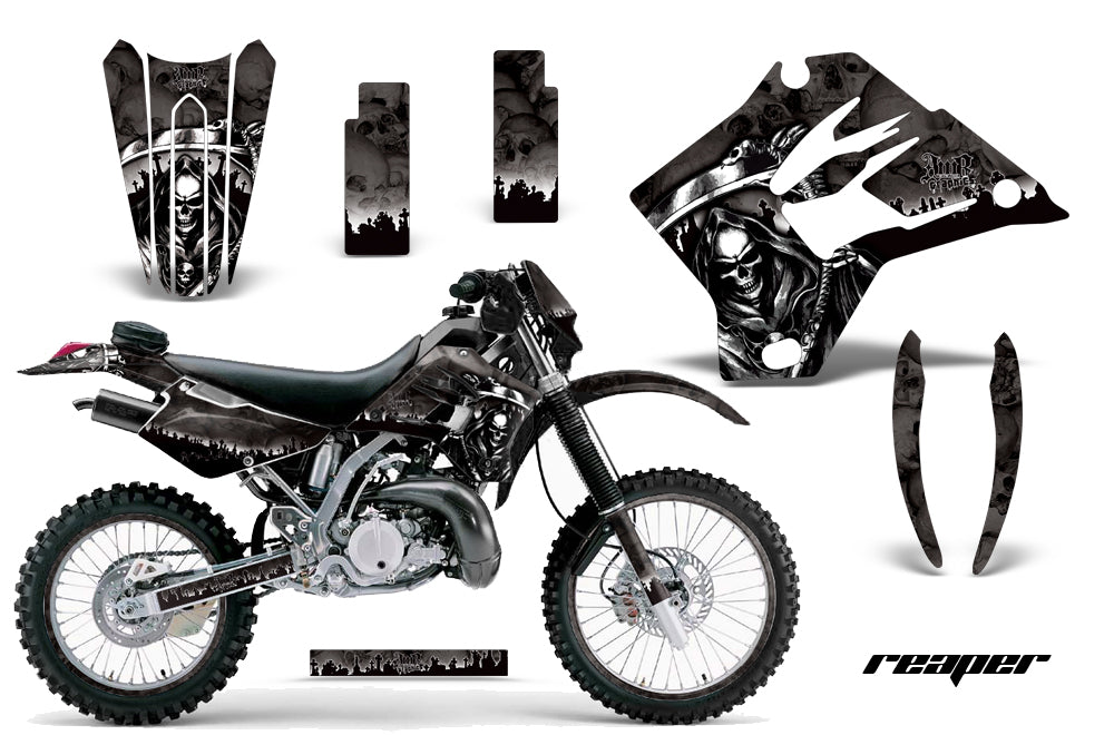 Graphics Kit Decal Sticker Wrap + # Plates For Kawasaki KDX200 1995-2006 REAPER BLACK-atv motorcycle utv parts accessories gear helmets jackets gloves pantsAll Terrain Depot