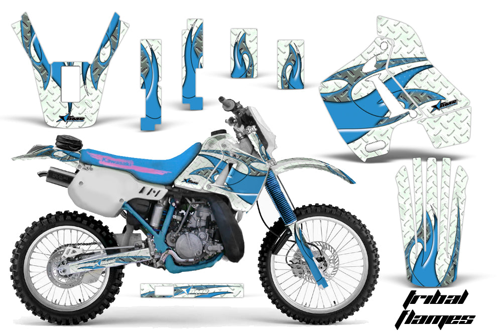 Dirt Bike Graphics Kit Decal Sticker Wrap For Kawasaki KDX200 1989-1994 TRIBAL BLUE WHITE-atv motorcycle utv parts accessories gear helmets jackets gloves pantsAll Terrain Depot