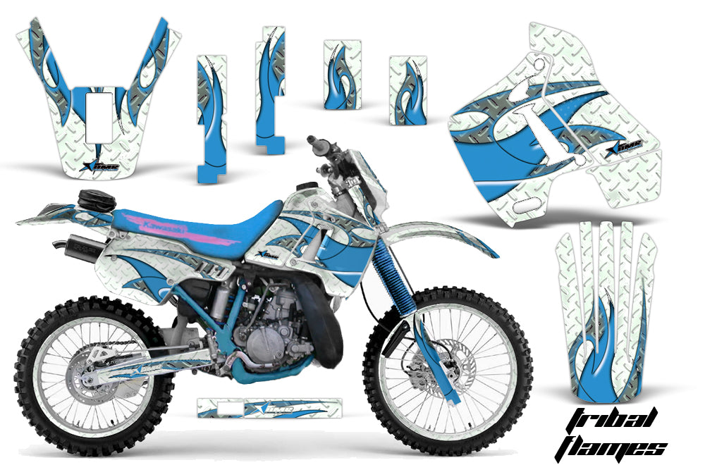 Graphics Kit Decal Sticker Wrap + # Plates For Kawasaki KDX200 1989-1994 TRIBAL BLUE WHITE-atv motorcycle utv parts accessories gear helmets jackets gloves pantsAll Terrain Depot