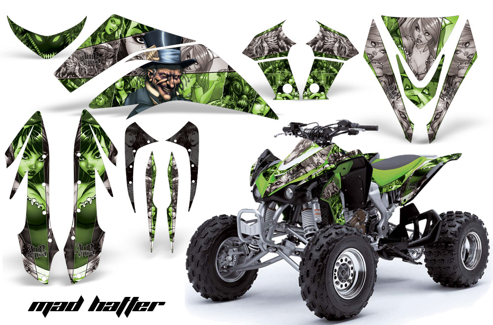 ATV Graphics Kit Quad Decal Sticker Wrap For Kawasaki KFX450R 2008-2014 HATTER BLACK GREEN-atv motorcycle utv parts accessories gear helmets jackets gloves pantsAll Terrain Depot