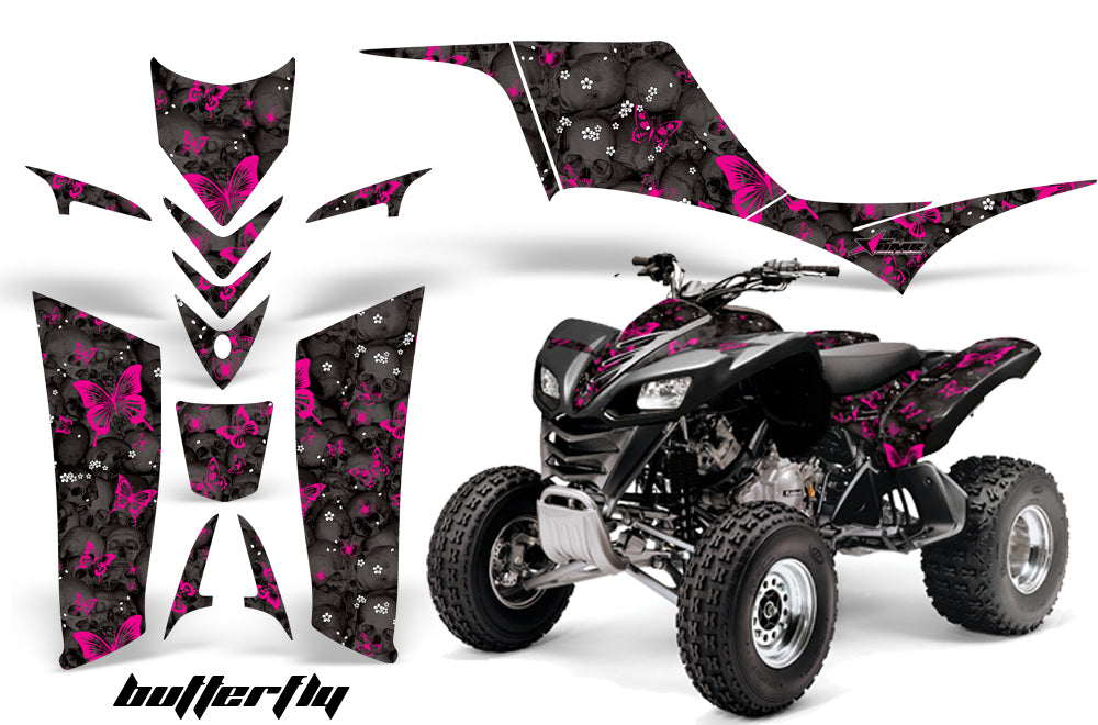 ATV Graphics Kit Quad Decal Sticker Wrap For Kawasaki KFX700 2003-2009 BUTTERFLIES PINK BLACK-atv motorcycle utv parts accessories gear helmets jackets gloves pantsAll Terrain Depot