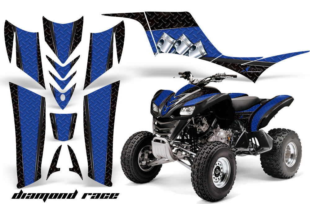 ATV Graphics Kit Quad Decal Sticker Wrap For Kawasaki KFX700 2003-2009 DIAMOND RACE BLUE BLACK-atv motorcycle utv parts accessories gear helmets jackets gloves pantsAll Terrain Depot