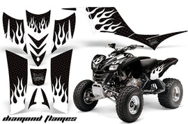 ATV Graphics Kit Quad Decal Sticker Wrap For Kawasaki KFX700 2003-2009 DIAMOND FLAMES WHITE BLACK-atv motorcycle utv parts accessories gear helmets jackets gloves pantsAll Terrain Depot