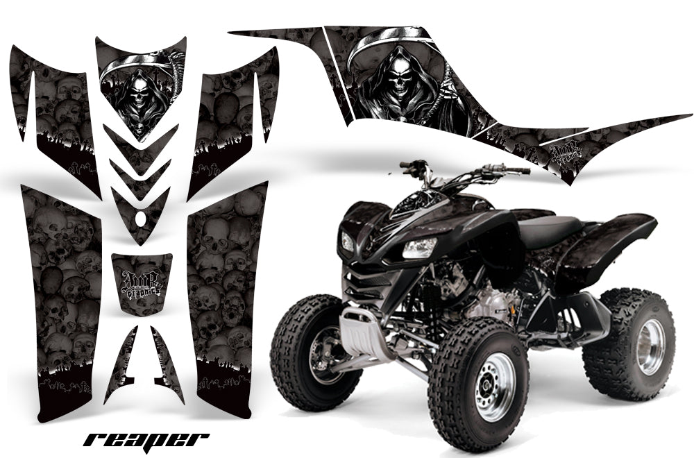 ATV Graphics Kit Quad Decal Sticker Wrap For Kawasaki KFX700 2003-2009 REAPER BLACK-atv motorcycle utv parts accessories gear helmets jackets gloves pantsAll Terrain Depot