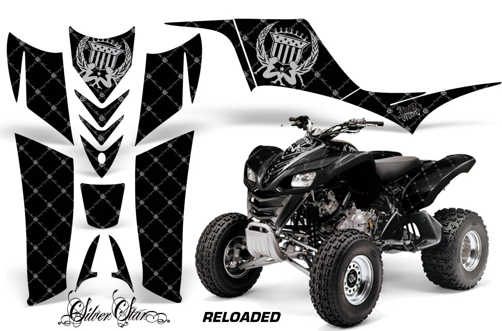 ATV Graphics Kit Quad Decal Sticker Wrap For Kawasaki KFX700 2003-2009 RELOADED SILVER BLACK-atv motorcycle utv parts accessories gear helmets jackets gloves pantsAll Terrain Depot