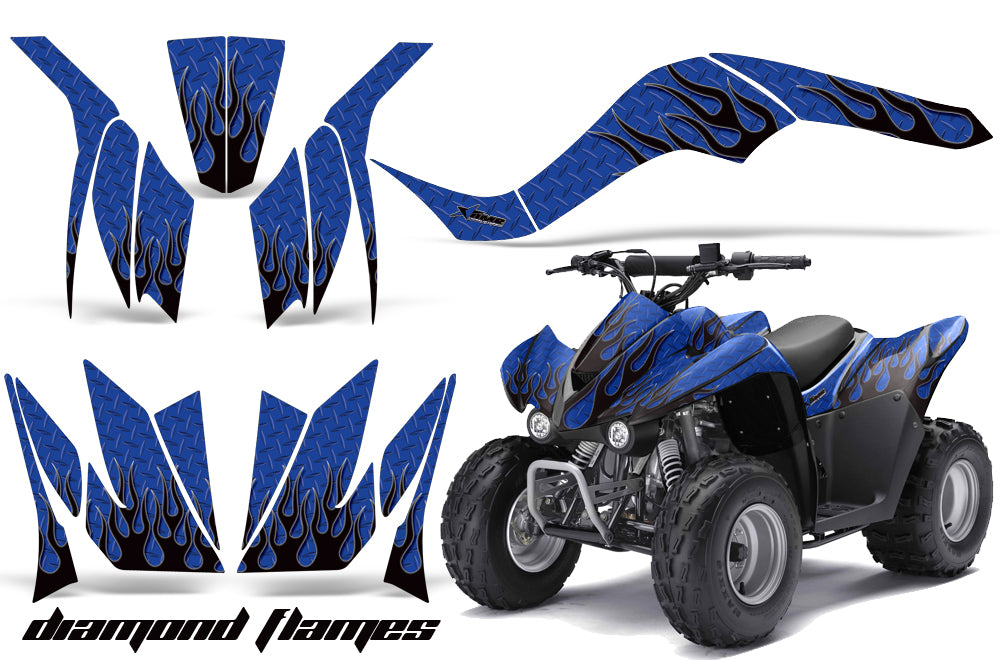 ATV Graphics Kit Quad Decal Wrap For Kawasaki KFX50 KFX90 2007-2017 DIAMOND FLAMES BLACK BLUE-atv motorcycle utv parts accessories gear helmets jackets gloves pantsAll Terrain Depot