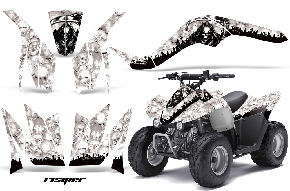 ATV Graphics Kit Quad Decal Wrap For Kawasaki KFX50 KFX90 2007-2017 REAPER WHITE-atv motorcycle utv parts accessories gear helmets jackets gloves pantsAll Terrain Depot