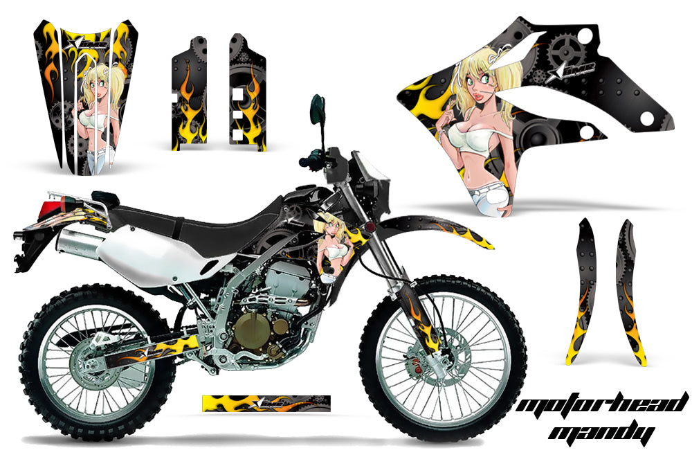 Dirt Bike Graphics Kit MX Decal Wrap For Kawasaki KLX250S 2004-2007 MOTO MANDY WHITE BLACK-atv motorcycle utv parts accessories gear helmets jackets gloves pantsAll Terrain Depot