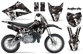 Dirt Bike Graphics Kit Decal Sticker Wrap For Kawasaki KLX110L 2010-2016 BUTTERFLIES WHITE BLACK-atv motorcycle utv parts accessories gear helmets jackets gloves pantsAll Terrain Depot
