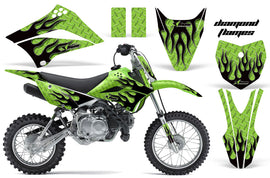 Dirt Bike Graphics Kit Decal Sticker Wrap For Kawasaki KLX110L 2010-2016 DIAMOND FLAMES BLACK GREEN-atv motorcycle utv parts accessories gear helmets jackets gloves pantsAll Terrain Depot