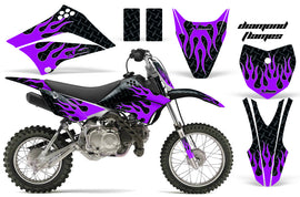 Dirt Bike Graphics Kit Decal Sticker Wrap For Kawasaki KLX110L 2010-2016 DIAMOND FLAMES GREEN PURPLE-atv motorcycle utv parts accessories gear helmets jackets gloves pantsAll Terrain Depot