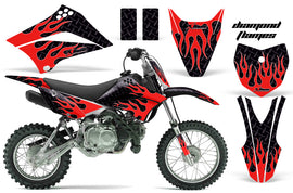 Dirt Bike Graphics Kit Decal Sticker Wrap For Kawasaki KLX110L 2010-2016 DIAMOND FLAMES GREEN RED-atv motorcycle utv parts accessories gear helmets jackets gloves pantsAll Terrain Depot