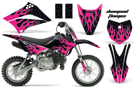 Dirt Bike Graphics Kit Decal Sticker Wrap For Kawasaki KLX110L 2010-2016 DIAMOND FLAMES PINK BLACK-atv motorcycle utv parts accessories gear helmets jackets gloves pantsAll Terrain Depot