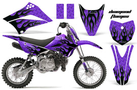 Dirt Bike Graphics Kit Decal Sticker Wrap For Kawasaki KLX110L 2010-2016 DIAMOND FLAMES PURPLE BLACK-atv motorcycle utv parts accessories gear helmets jackets gloves pantsAll Terrain Depot