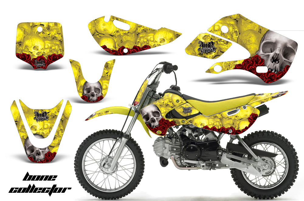 Decal Graphic Kit Wrap For Kawasaki KLX 110 2002-2009 KX 65 2002-2018 BONES YELLOW-atv motorcycle utv parts accessories gear helmets jackets gloves pantsAll Terrain Depot