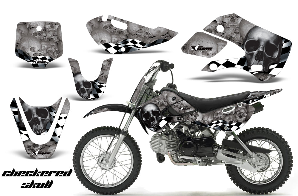 Decal Graphic Kit Wrap For Kawasaki KLX 110 2002-2009 KX 65 2002-2018 CHECKERED BLACK SILVER-atv motorcycle utv parts accessories gear helmets jackets gloves pantsAll Terrain Depot