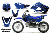 Decal Graphic Kit Wrap For Kawasaki KLX 110 2002-2009 KX 65 2002-2018 DIAMOND FLAMES BLACK BLUE