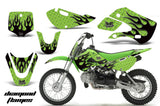 Decal Graphic Kit Wrap For Kawasaki KLX 110 2002-2009 KX 65 2002-2018 DIAMOND FLAMES BLACK GREEN