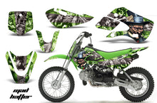Load image into Gallery viewer, Decal Graphic Kit Wrap For Kawasaki KLX 110 2002-2009 KX 65 2002-2018 HATTER GREEN SILVER-atv motorcycle utv parts accessories gear helmets jackets gloves pantsAll Terrain Depot