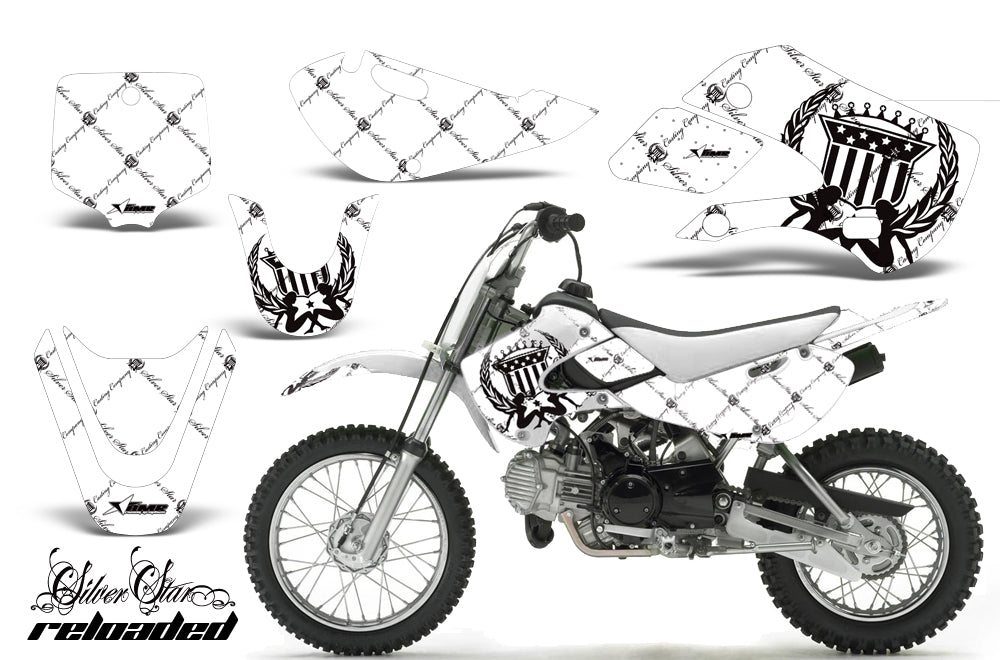 Decal Graphic Kit Wrap For Kawasaki KLX 110 2002-2009 KX 65 2002-2018 RELOADED BLACK WHITE-atv motorcycle utv parts accessories gear helmets jackets gloves pantsAll Terrain Depot