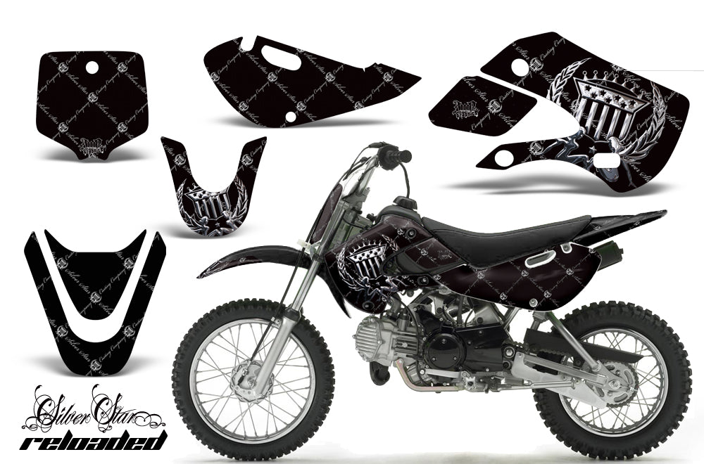 Decal Graphic Kit Wrap For Kawasaki KLX 110 2002-2009 KX 65 2002-2018 RELOADED CHROME BLACK-atv motorcycle utv parts accessories gear helmets jackets gloves pantsAll Terrain Depot