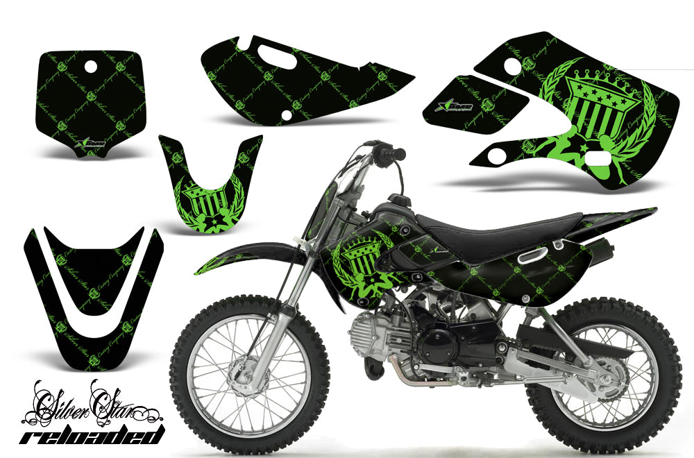 Decal Graphic Kit Wrap For Kawasaki KLX 110 2002-2009 KX 65 2002-2018 RELOADED GREEN BLACK-atv motorcycle utv parts accessories gear helmets jackets gloves pantsAll Terrain Depot