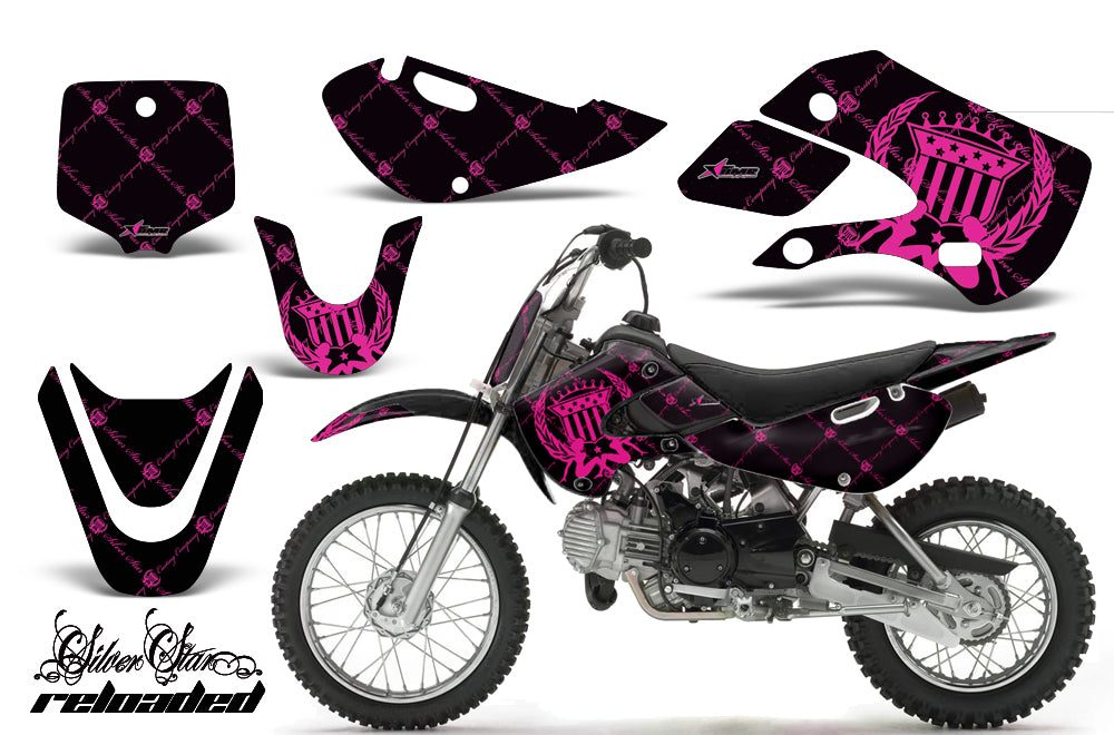 Decal Graphic Kit Wrap For Kawasaki KLX 110 2002-2009 KX 65 2002-2018 RELOADED PINK BLACK-atv motorcycle utv parts accessories gear helmets jackets gloves pantsAll Terrain Depot