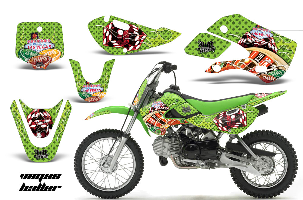 Decal Graphic Kit Wrap For Kawasaki KLX 110 2002-2009 KX 65 2002-2018 VEGAS GREEN-atv motorcycle utv parts accessories gear helmets jackets gloves pantsAll Terrain Depot
