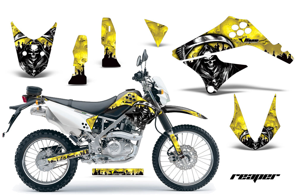 Dirt Bike Graphics Kit Decal Sticker Wrap For Kawasaki KLX125 2010-2016 REAPER YELLOW-atv motorcycle utv parts accessories gear helmets jackets gloves pantsAll Terrain Depot