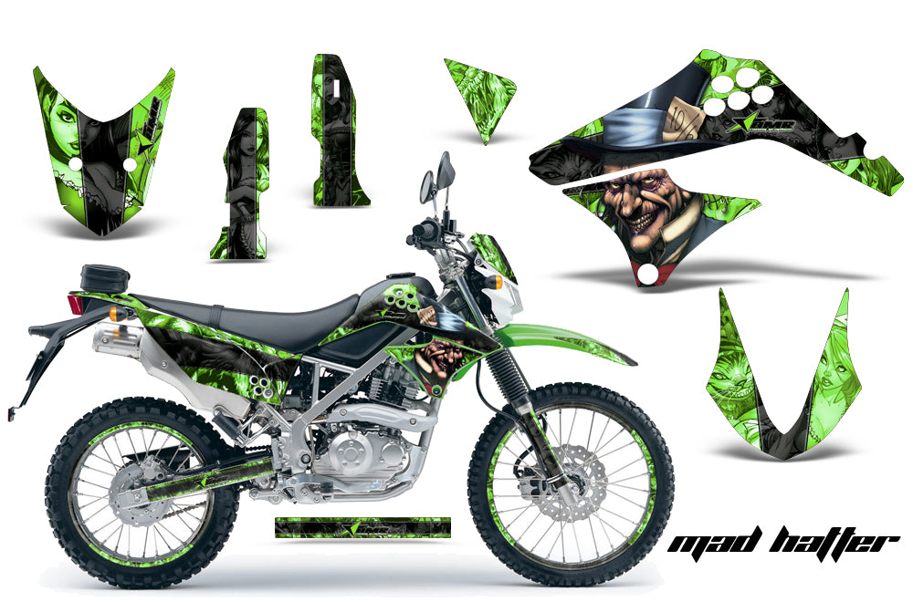 Graphics Kit Decal Sticker Wrap + # Plates For Kawasaki KLX125 2010-2016 HATTER BLACK GREEN-atv motorcycle utv parts accessories gear helmets jackets gloves pantsAll Terrain Depot