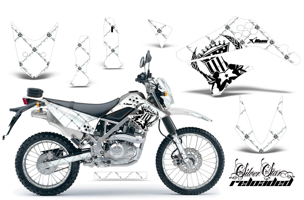 Graphics Kit Decal Sticker Wrap + # Plates For Kawasaki KLX125 2010-2016 RELOADED BLACK WHITE-atv motorcycle utv parts accessories gear helmets jackets gloves pantsAll Terrain Depot