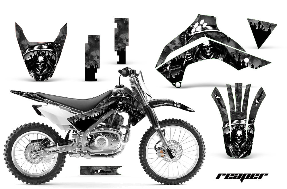 Dirt Bike Decal Graphics Kit Sticker Wrap For Kawasaki KLX140 2008-2018 REAPER BLACK-atv motorcycle utv parts accessories gear helmets jackets gloves pantsAll Terrain Depot