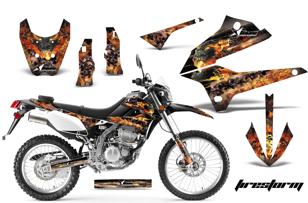 Dirt Bike Decals Graphics Kit Sticker Wrap For Kawasaki KLX250 2008-2018 FIRESTORM BLACK-atv motorcycle utv parts accessories gear helmets jackets gloves pantsAll Terrain Depot