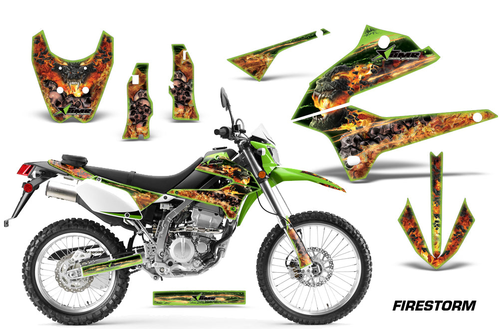 Dirt Bike Decals Graphics Kit Sticker Wrap For Kawasaki KLX250 2008-2018 FIRESTORM GREEN-atv motorcycle utv parts accessories gear helmets jackets gloves pantsAll Terrain Depot